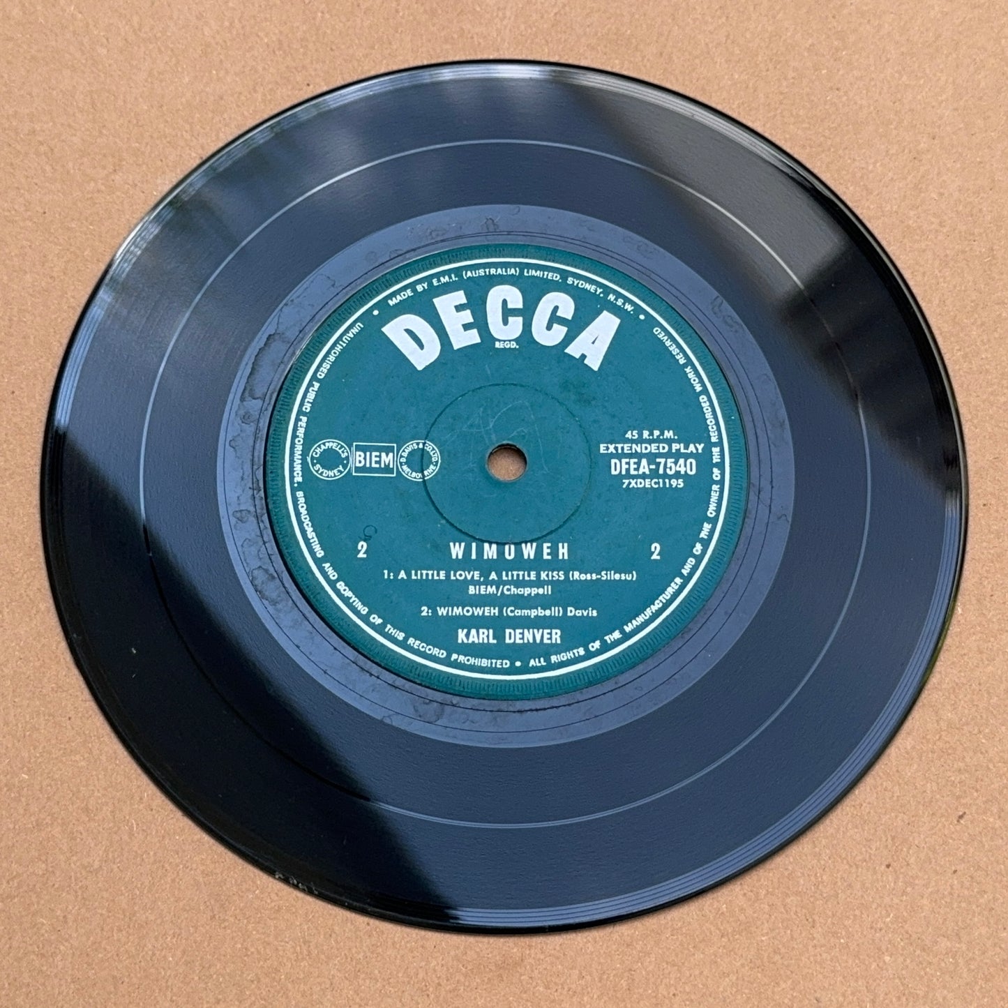 Karl Denver - Wimoweh, Decca DFEA 7540, Australia