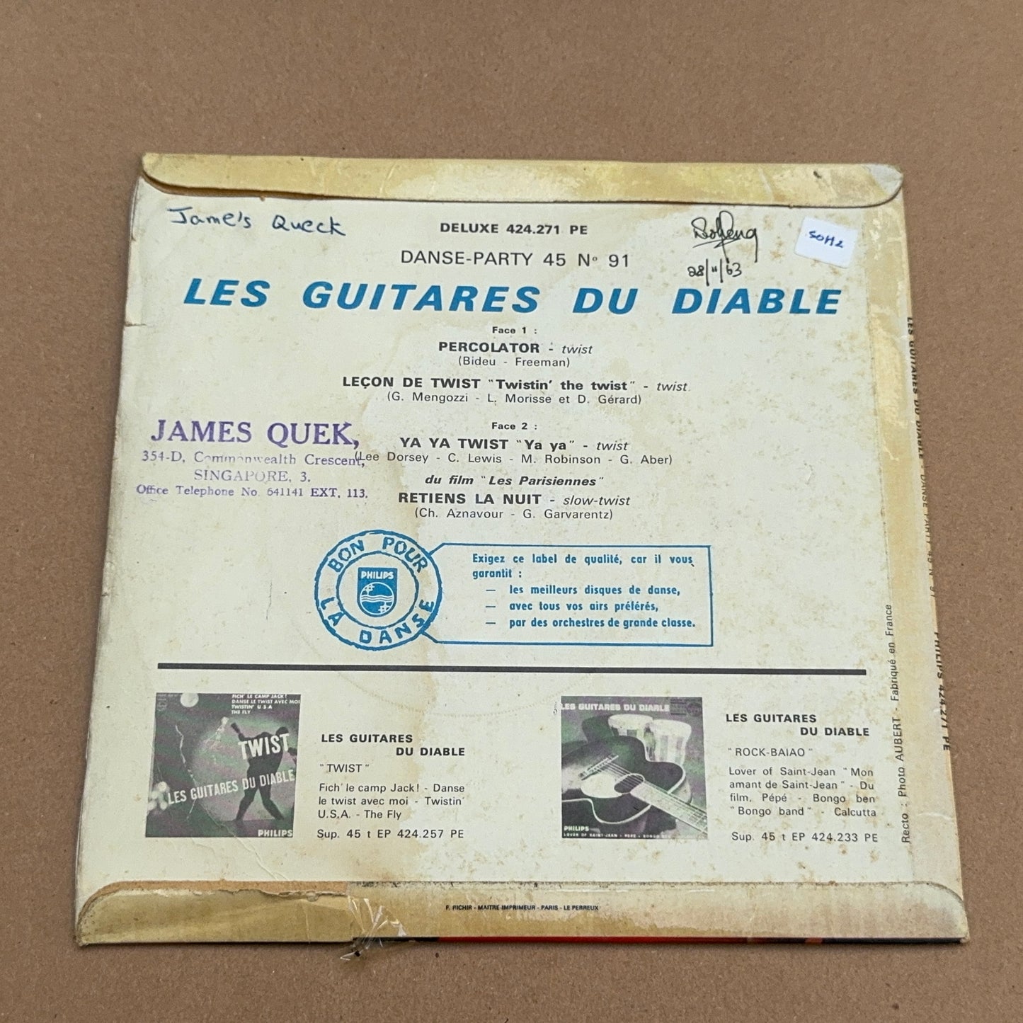 Les Guitares Du Diable - Percolator / Twist, Philips 424.271 PE, France