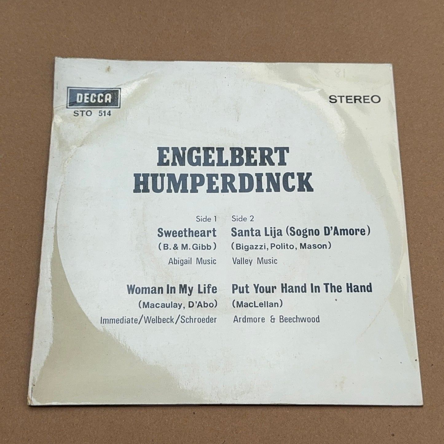 Engelbert Humperdinck, Decca Orient (Pte) Limited STO 514, Singapore