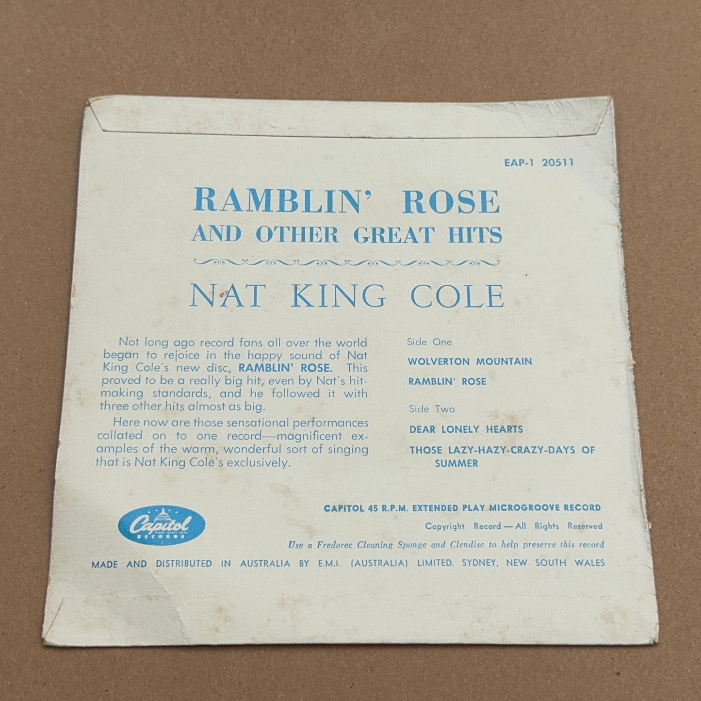 Nat King Cole - Ramblin' Rose, Capitol EAP-1 2-511, Australia